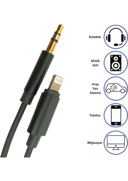 Lightning Aux Araç Dönüştürücü Ses Kablosu 3.5 mm Jack Girişli