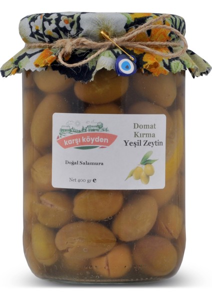 Doğal Salamura Domat Kırma Yeşil Zeytin (400 gr - Cam Kavanoz)