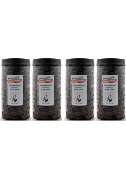 Doğal Fermente Salamura Siyah Zeytin (1000 gr - Pet Kavanoz) - 4'lü Avantajlı Paket