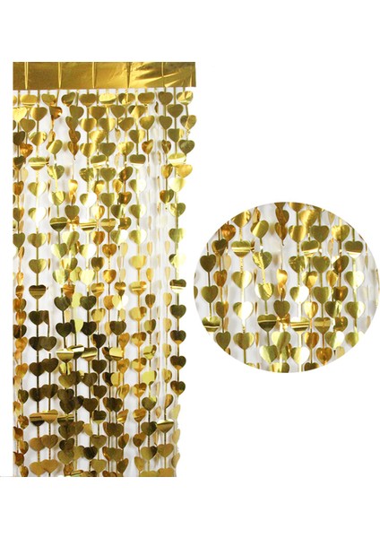 Kalpli Kapı Süsü - Gold -- Arka Fon - Kalpli Perde Dekor Süsü 90 x 240CM