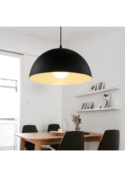 retro,modern,rustik mutfak,oda,otel,cafeler için siyah 1xe27 metal sarkıt avize çap:30cm