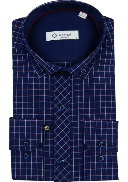 Erkek Slim Fit Gömlek Ekose 9451
