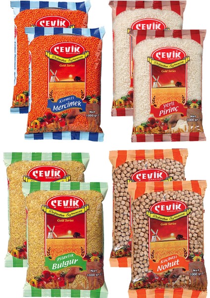 Bakliyat 8'li Fırsat Paketi (Kırmızı Mercimek, Yerli Pirinç, Koçbaşı Nohut, Pilavlık Bulgur)