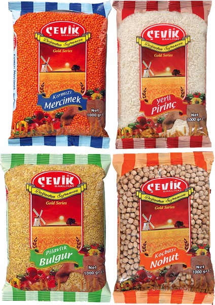 Bakliyat 4'lü Paket (Kırmızı Mercimek, Yerli Pirinç, Koçbaşı Nohut, Pilavlık Bulgur)