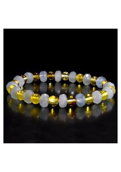 Ilgın Doğal Taş Akuamarin - Damla Kehribar Tasarım Bileklik