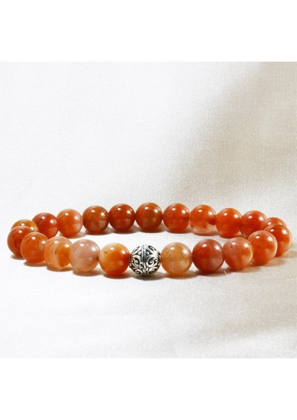 Ilgın Doğal Taş Orijinal Yemen Akik Taşı Gümüş Detaylı Bileklik