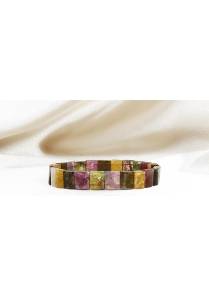 Ilgın Doğal Taş Karpuz Turmalin Bileklik - Çok Renkli Doğal Taş Bileklik 23,6 gr