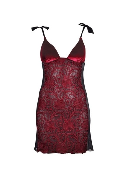 7290 Kadife Kumaşlı Prada Dantelli Gecelik - Bordo