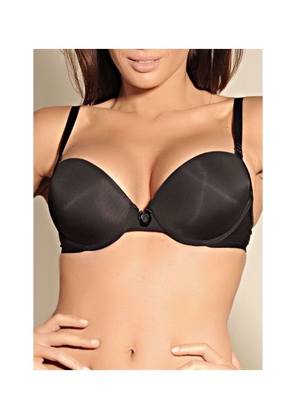 3500 Süngerli Düz Kumaşlı Fasulye Destek Dolgulu Sütyen - Siyah