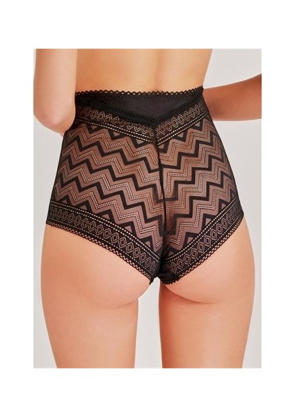 948 Zigzag Dantelli Yüksek Bel Külot - Siyah