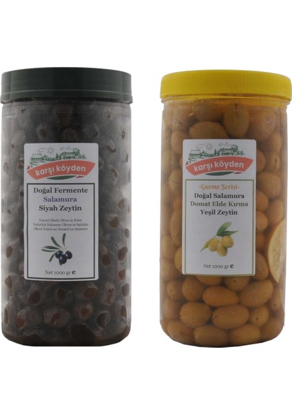 Salamura Siyah Zeytin ve Domat Kırma Yeşil Zeytin (2 Adet x 1000 gr )