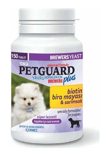 Petguard yavru Köpekler Için Biotin ve Sarımsaklı Bira Mayası Tableti 150 Adet