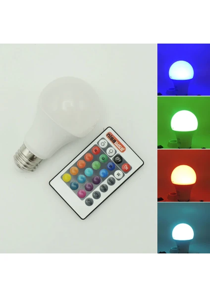 Uzaktan Kumandalı Rgb LED Ampul 9 Watt E27 Tasarruflu 16 Ton Işık