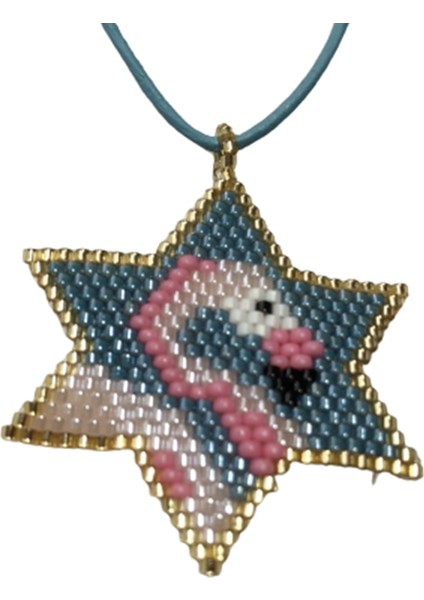 Sanat Harmanı- Miyuki Japon Boncuğu, Flamingo Motifli Yıldız Kolye.