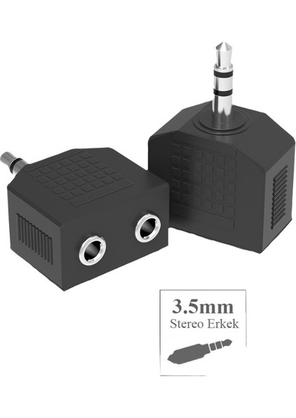 3.5mm Stereo Erkek - 2 x 3.5mm Stereo Dişi Dönüştürücü Adaptör 2'li