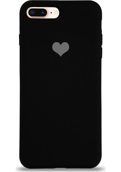 Apple iPhone 8 Plus Kılıf Kalp Logolu Altı Kapalı Içi Kadife Lansman Kılıf Arka Kapak - Siyah