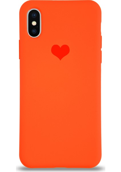 Apple iPhone Xs Kılıf Kalp Logolu Altı Kapalı Içi Kadife Lansman Kılıf Arka Kapak - Turuncu