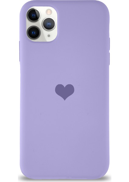 Apple iPhone 11 Pro Max Kılıf Kalp Logolu Altı Kapalı Içi Kadife Lansman Kılıf Arka Kapak - Lila