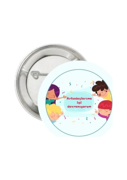 Buton Rozet Iğneli Arkadaşıma Iyi Davranıyorum 44 mm 5'li Paket