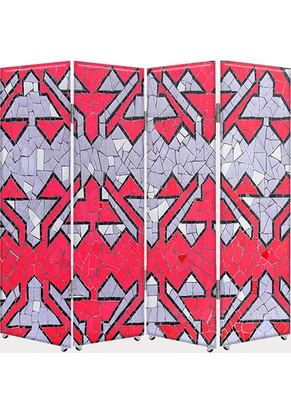 Motif Desenli 4 Kanat Tekerlekli Kanvas Paravan