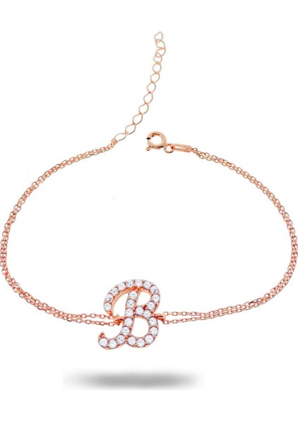 Gümüş Harfli Bileklik Italik Rose Rengi - B Harfi - Standart
