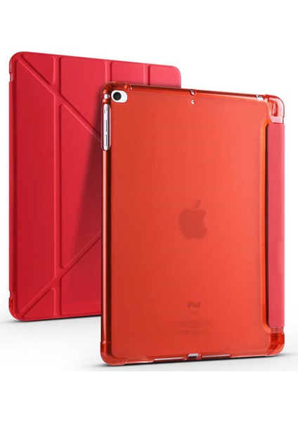 Apple iPad 9.7" 5. 6. Nesil 2017 2018 Kılıf Premium Kalemlikli Standlı Katlanabilir Kılıf Kalem Bölmeli Yumuşak Lux Kapak Tri Folding