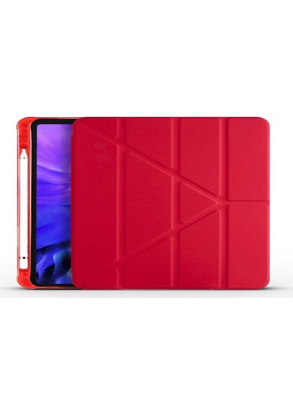 Apple iPad 9.7" 5. 6. Nesil 2017 2018 Kılıf Premium Kalemlikli Standlı Katlanabilir Kılıf Kalem Bölmeli Yumuşak Lux Kapak Tri Folding