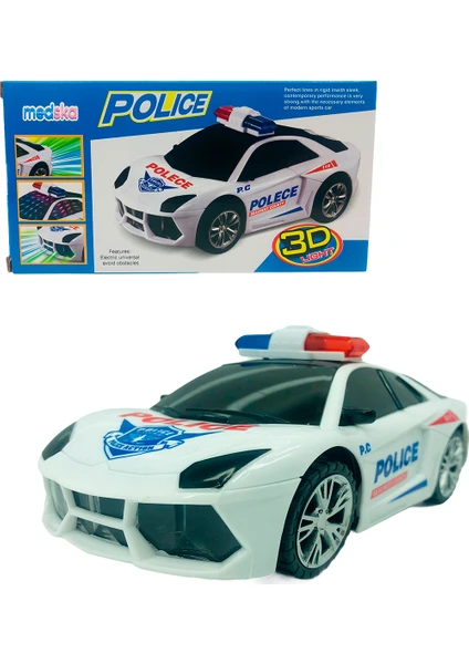 Pilli Işıklı Sesli Polis Arabası 3D Işıklı