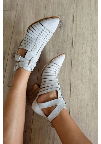 Kadın Yazlık Bot Yüksek Topuklu Şık Tasarım 6 cm Beyaz Renk Rahat Kullanım