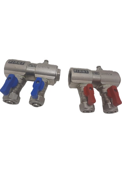 1" Mini Küresel Vanalı Kollektör 2'li Takım (1 Kırmızı+1 Mavi) Çıkış Seçiniz 2 Çıkışlı