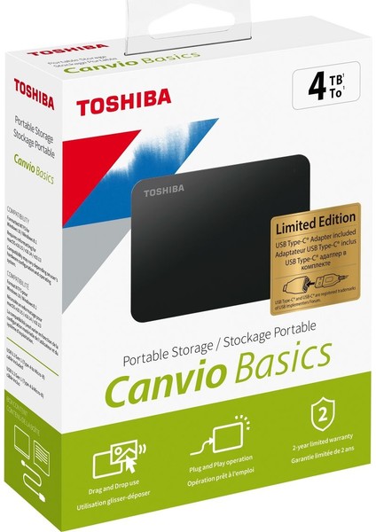 Canvio Basic 2.5" 4TB USB 3.2 Gen1 + Type-C Harici Harddisk (HDTB440EK3CB)