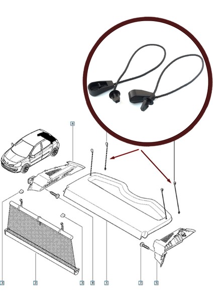 BDP1052 Renault Clio Megane Laguna Hb Için Bagaj Raf Askı Ipi 7701062123 indirimleri