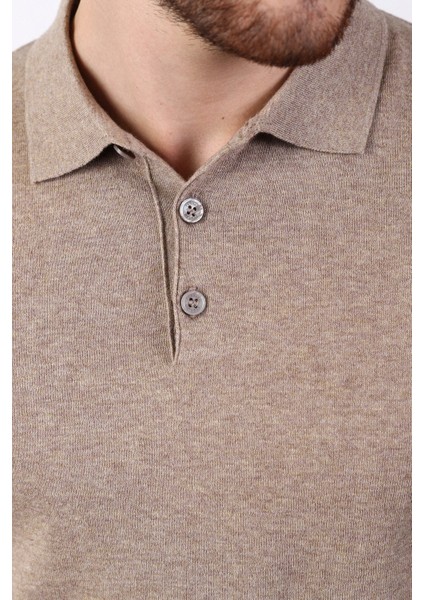 Bej Polo Yaka Düz Renk Erkek Pamuk Triko T-Shirt fiyatları