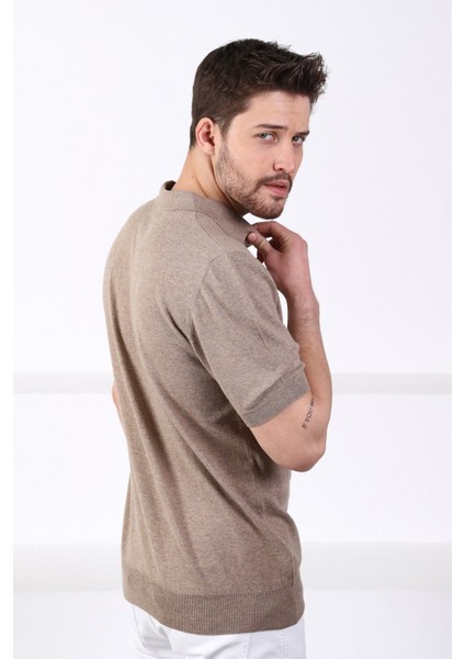 Bej Polo Yaka Düz Renk Erkek Pamuk Triko T-Shirt indirimleri