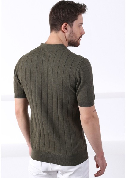 Haki Polo Yaka Fitilli Erkek Pamuk Triko T-Shirt indirimleri