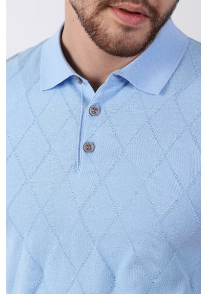 Buzmavi Polo Yaka Baklava Desen Erkek Pamuk Triko T-Shirt fiyatları