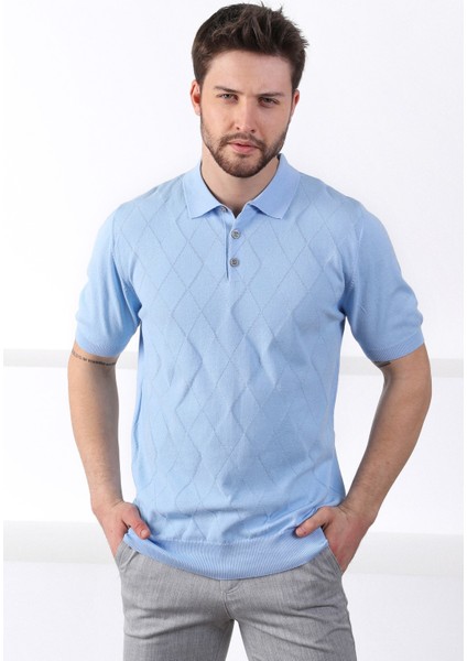 Buzmavi Polo Yaka Baklava Desen Erkek Pamuk Triko T-Shirt fırsatları