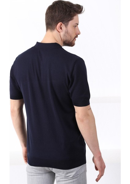 Lacivert Polo Yaka Baklava Desen Erkek Pamuk Triko T-Shirt indirimleri