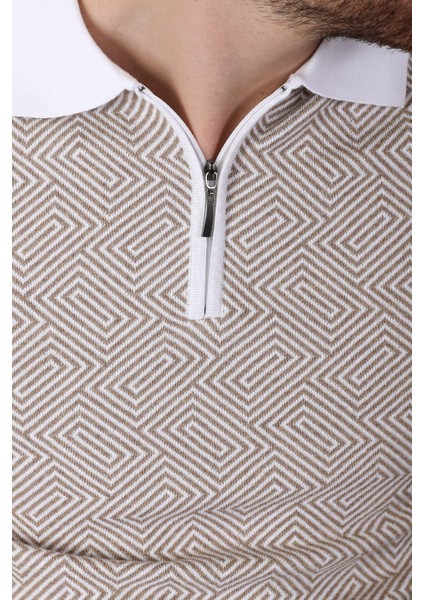 Beyaz/bej Polo Yaka Desenli Erkek Pamuk Triko T-Shirt fiyatları