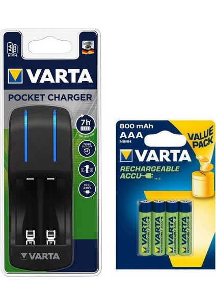 Pocket 4lü Şarj Cihazı + 4*800 Mah Aaa Şarj Edilebilir Pil