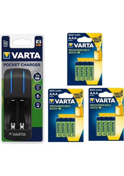 Pocket 4lü Şarj Cihazı + 12*800 Mah Aaa Şarj Edilebilir Pil