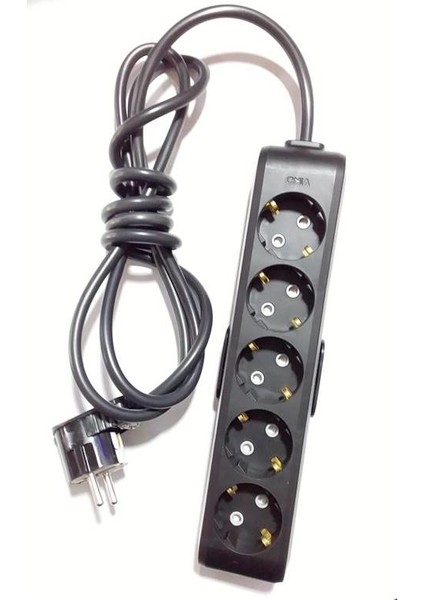 Ekonomik Siyah 5'li Topraklı Çocuk Korumalı Grup Priz 2 Metre Kablo