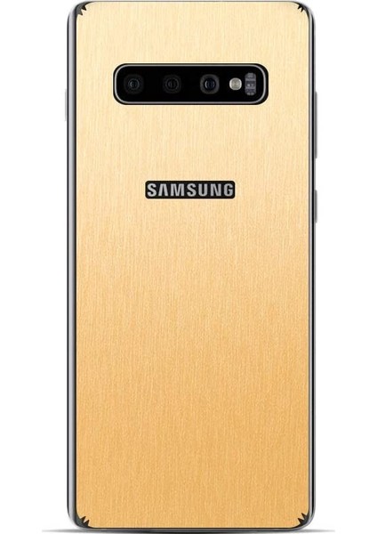 Samsung Galaxy S10 Plus Dekoratif Arka Koruma Sticker Fırçalanmış Altın