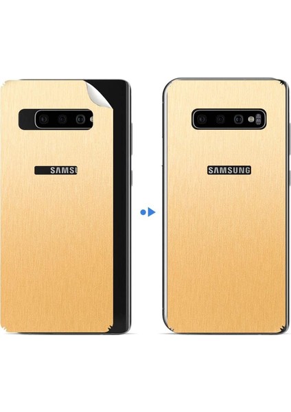 Samsung Galaxy S10 Plus Dekoratif Arka Koruma Sticker Fırçalanmış Altın modelleri