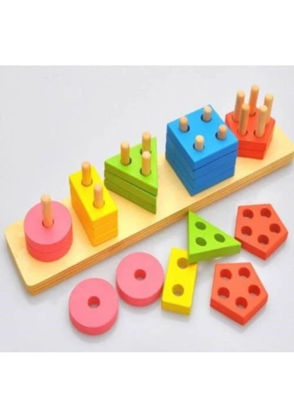 Wooden Toys Ahşap 5'li Geometri Geçirme