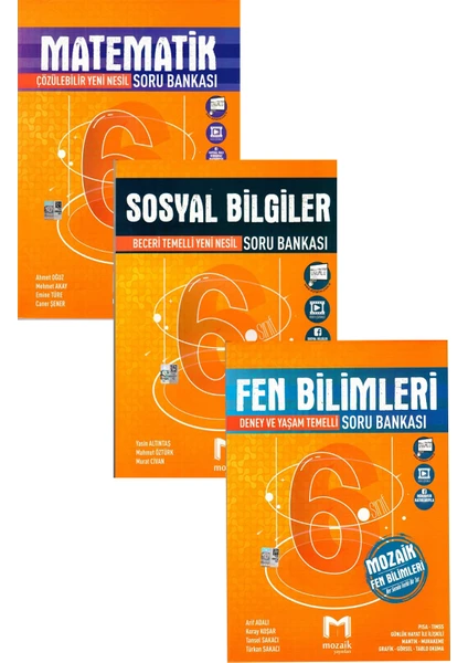 Mozaik Yayınları 6. Sınıf Matematik + Sosyal Bilgiler+ Fen Bi'Li mler Soru Bankası Seti 2021