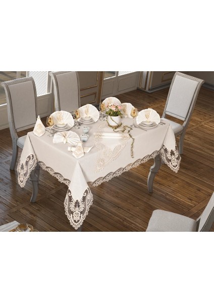 Ihtişam Masa Örtüsü 160X260 cm 26 Parça Krem