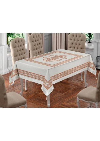 Suna Dikdörtgen Baskılı Masa Örtüsü Krem Cappucino