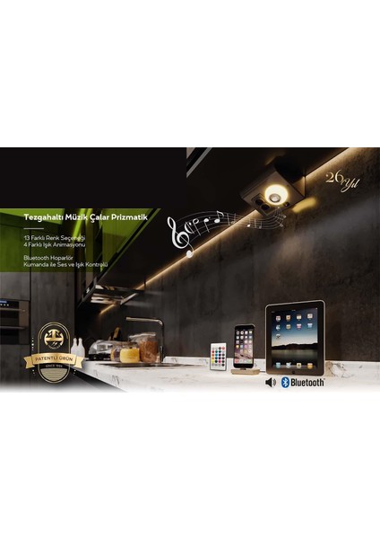 Tezgah Altı Müzikli Prizmatik ve Tezgah Altı 3 W Spotlu Armatür (Müzikli Tezgah Altı ve Normal Tezgah Altı) İkili Set fiyatları