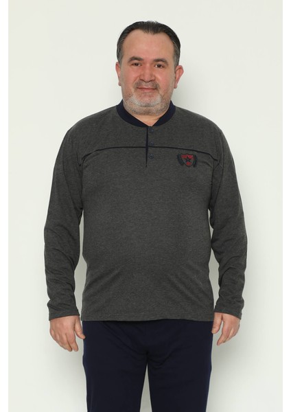 Erkek Uzun Kollu Cepli ve Yaka Düğmeli Battal Beden Penye Pijama Takımı 2392